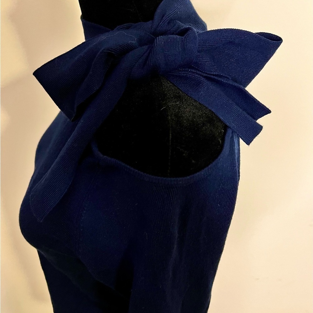 525 America Royal blue sweater  bow tie peek a boo shoulder vintage look small - Picture 4 of 7